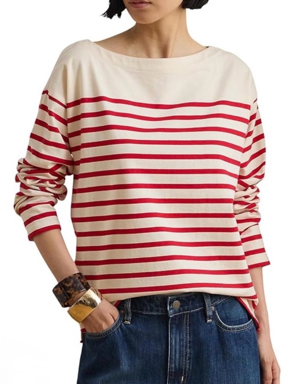 Lauren Ralph Lauren Jersey Striped Boatneck Top